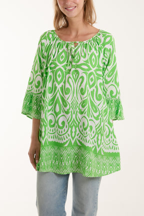 Ikat Print Round Neck Blouse