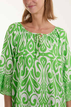 Ikat Print Round Neck Blouse