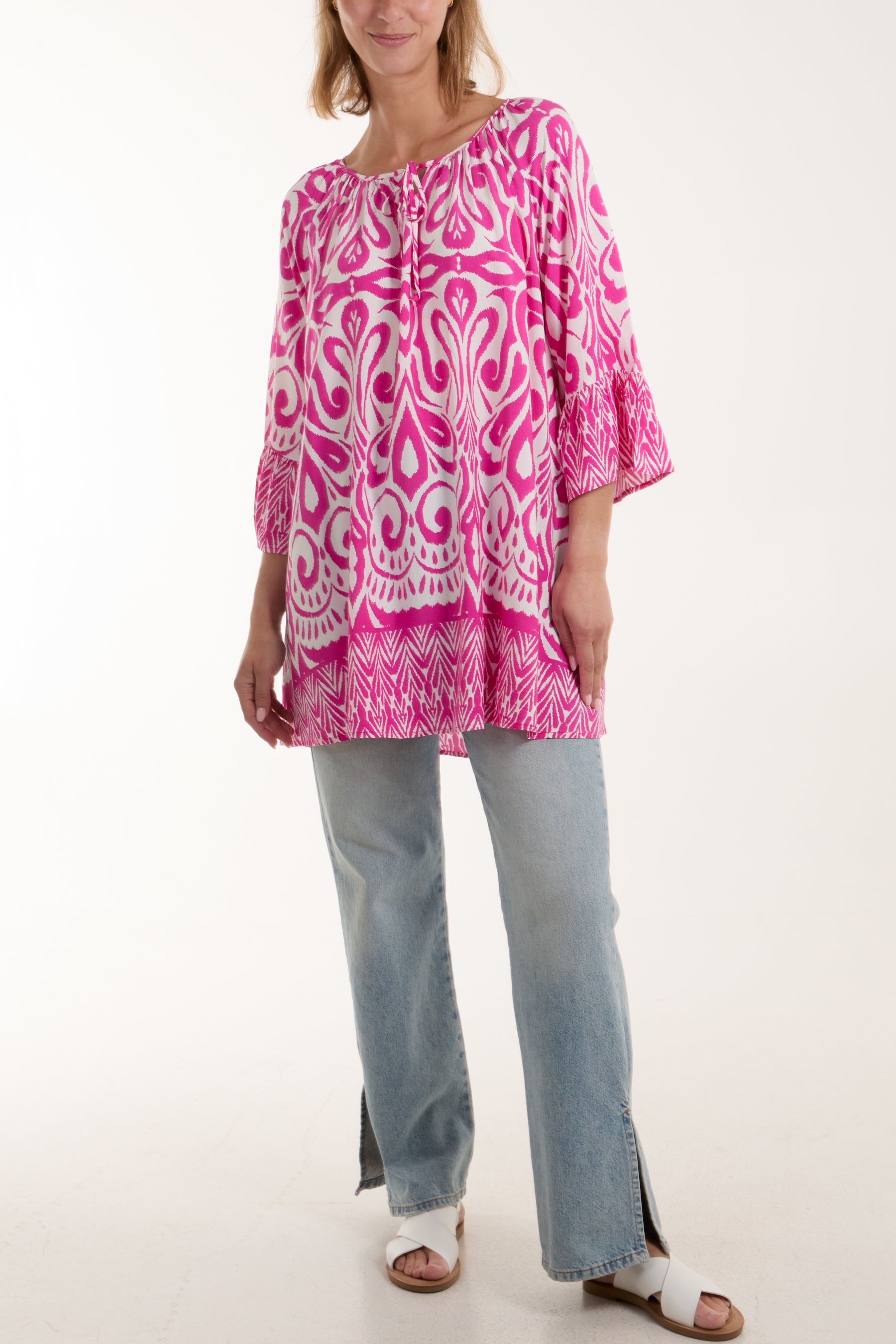 Ikat Print Round Neck Blouse