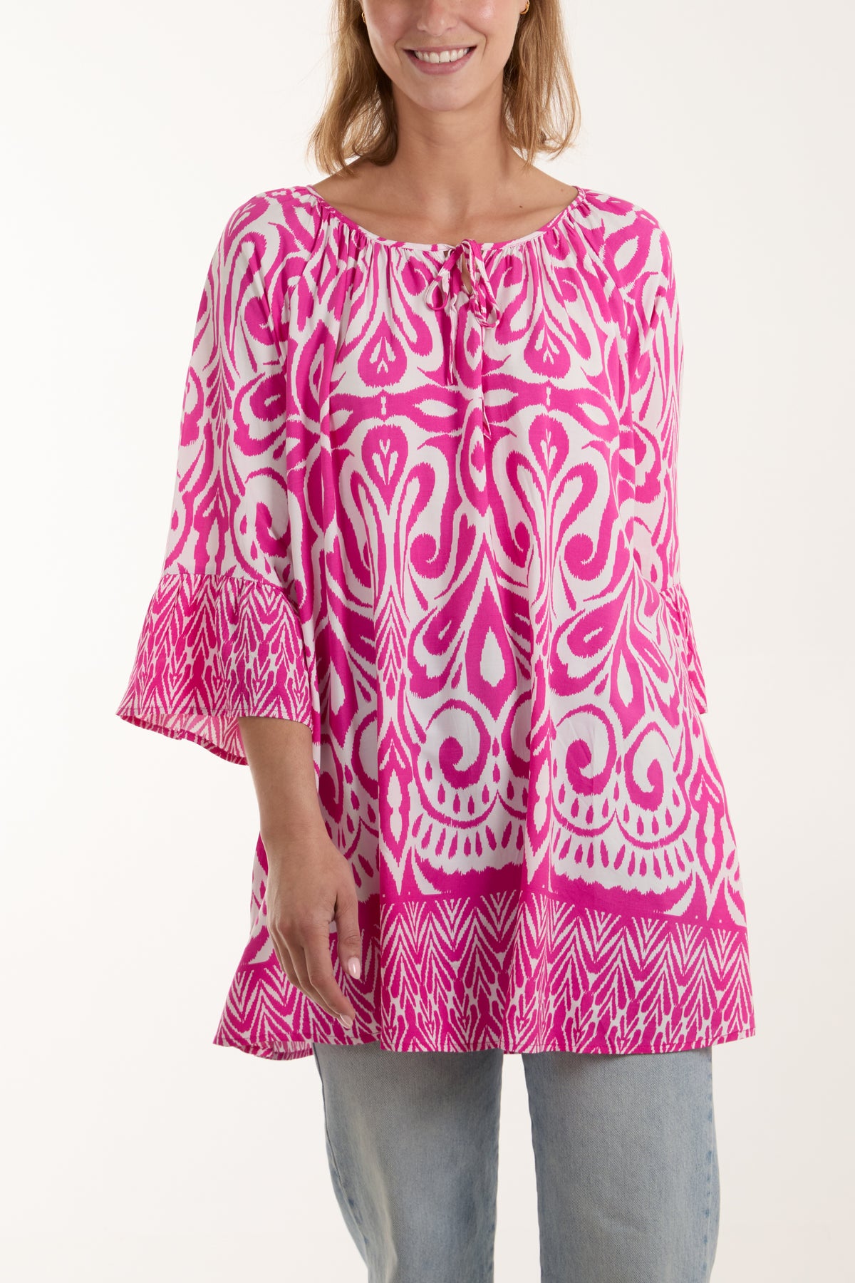 Ikat Print Round Neck Blouse