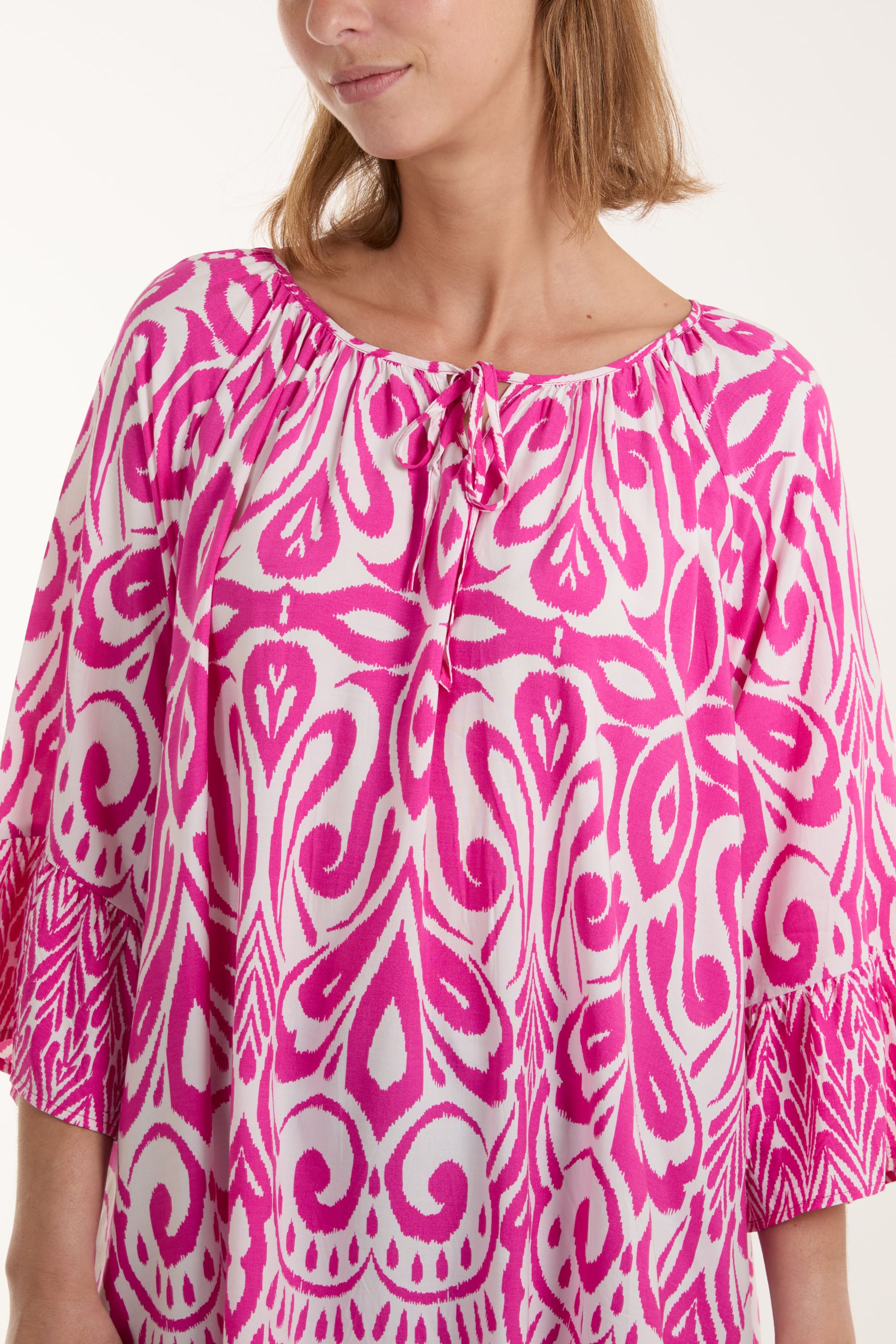 Ikat Print Round Neck Blouse