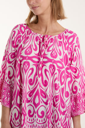 Ikat Print Round Neck Blouse