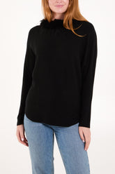 Fur Collared Fine Rib Knti Jumper