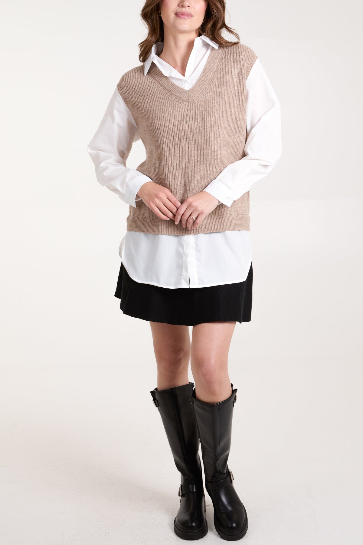 V-Neck Knit Vest w/ Undershirt