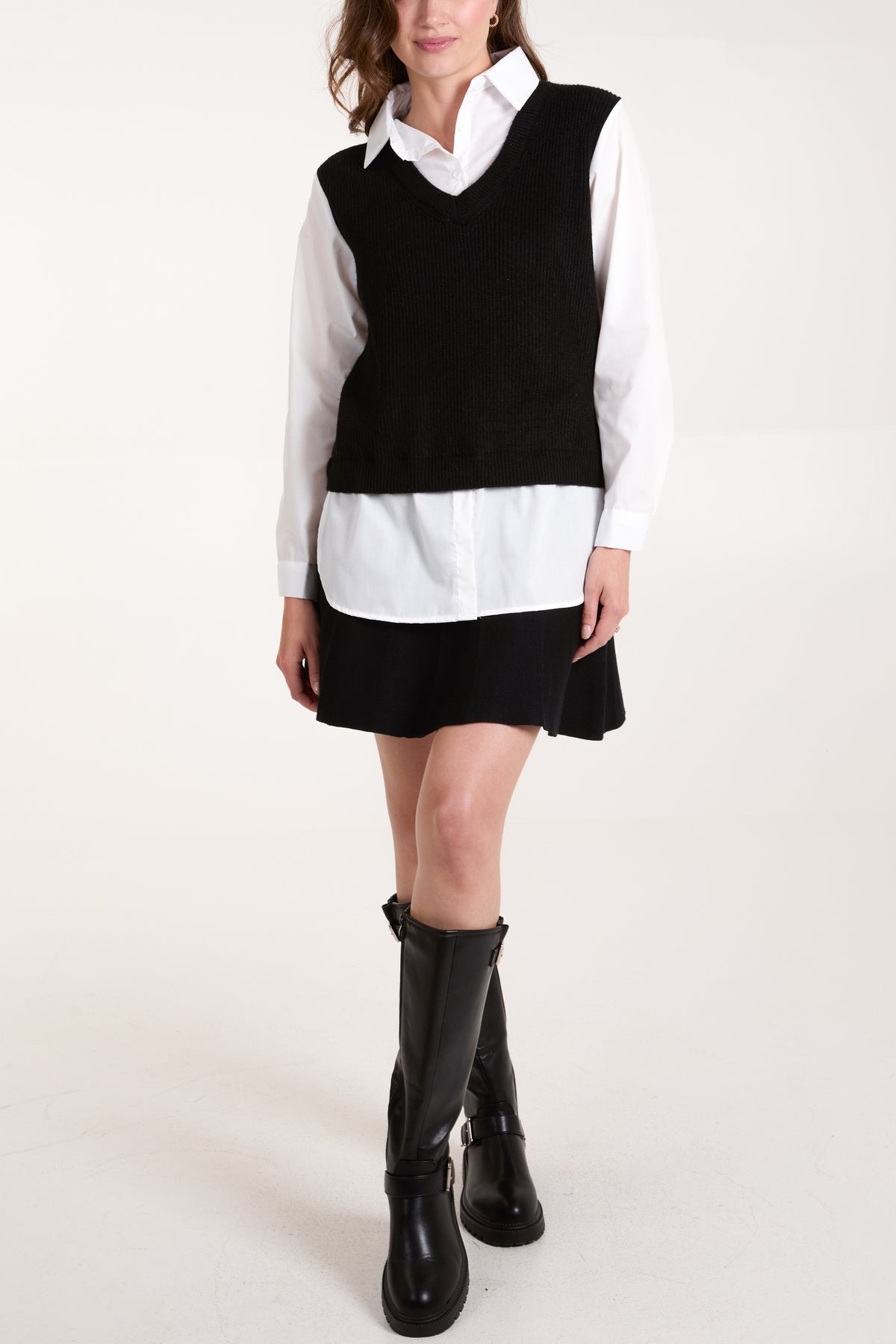 V-Neck Knit Vest w/ Undershirt