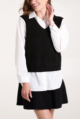 V-Neck Knit Vest w/ Undershirt