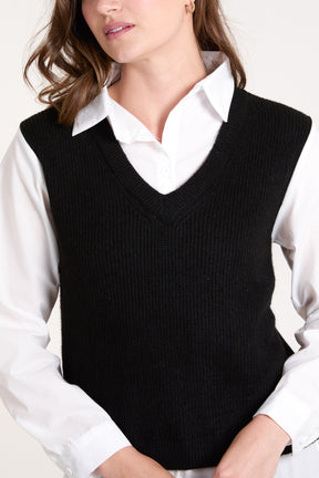 V-Neck Knit Vest w/ Undershirt