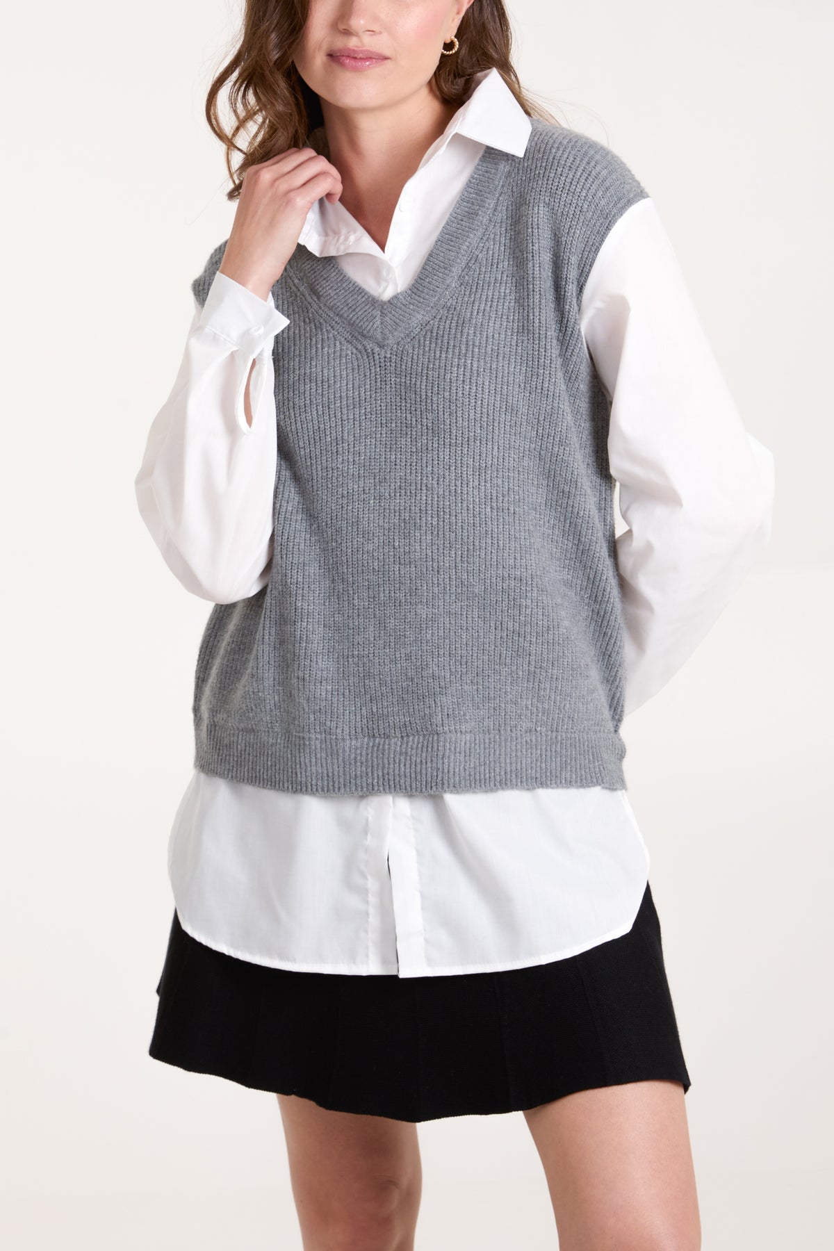 V-Neck Knit Vest w/ Undershirt