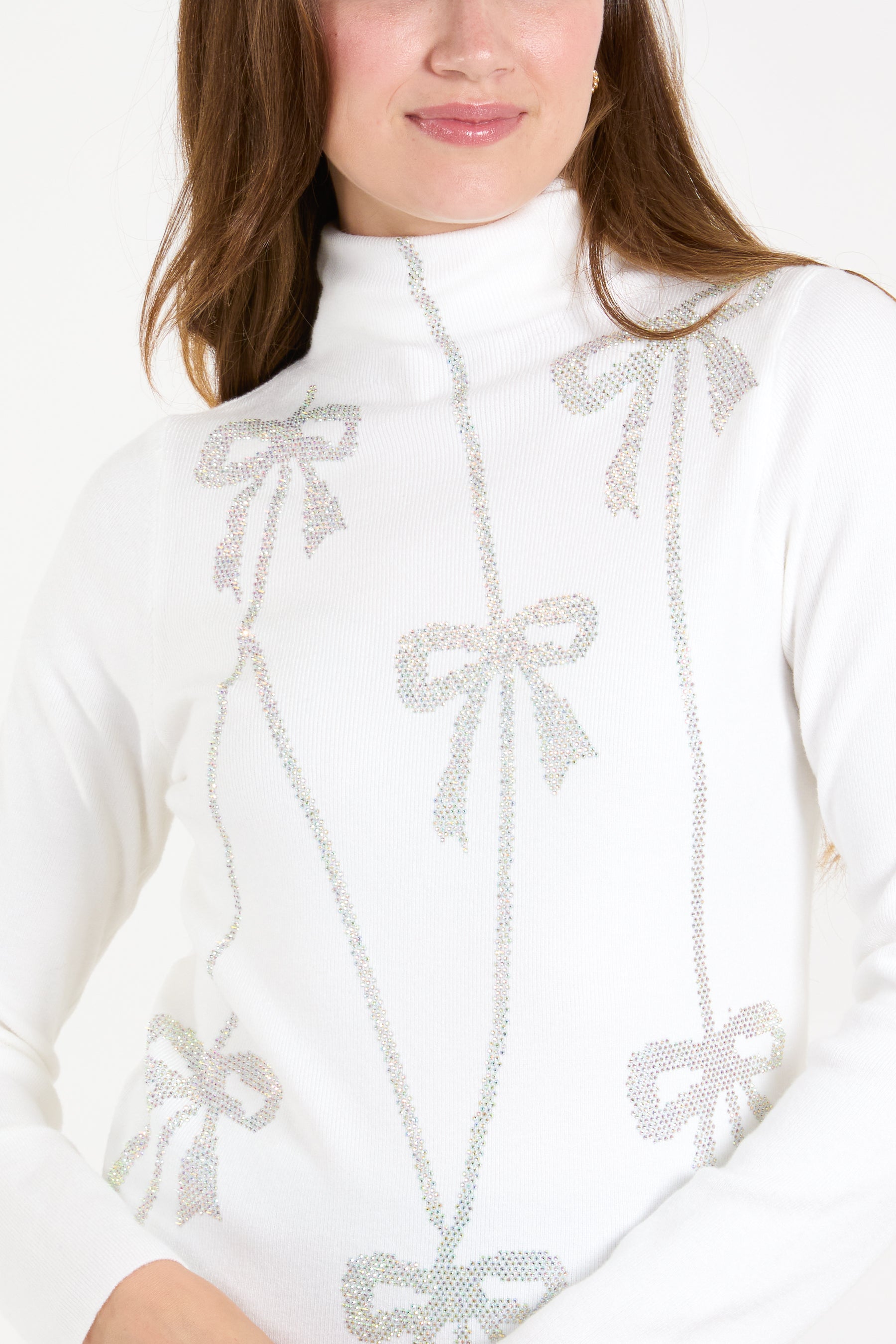 Diamante Bow High Neck Jumper