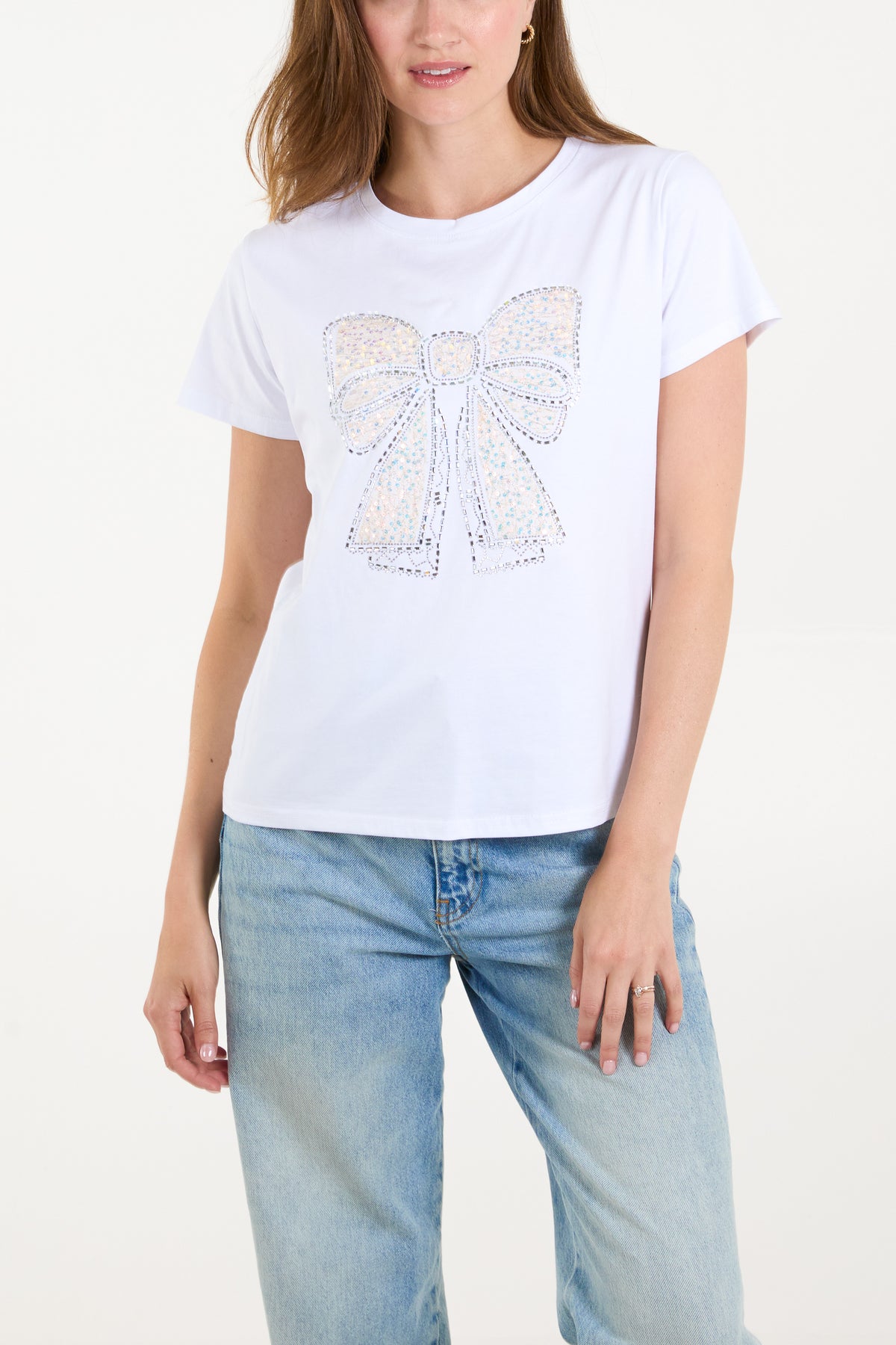 Embellished Sequin Bow T-Shirt