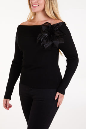 Flower Corsage Bardot Jumper