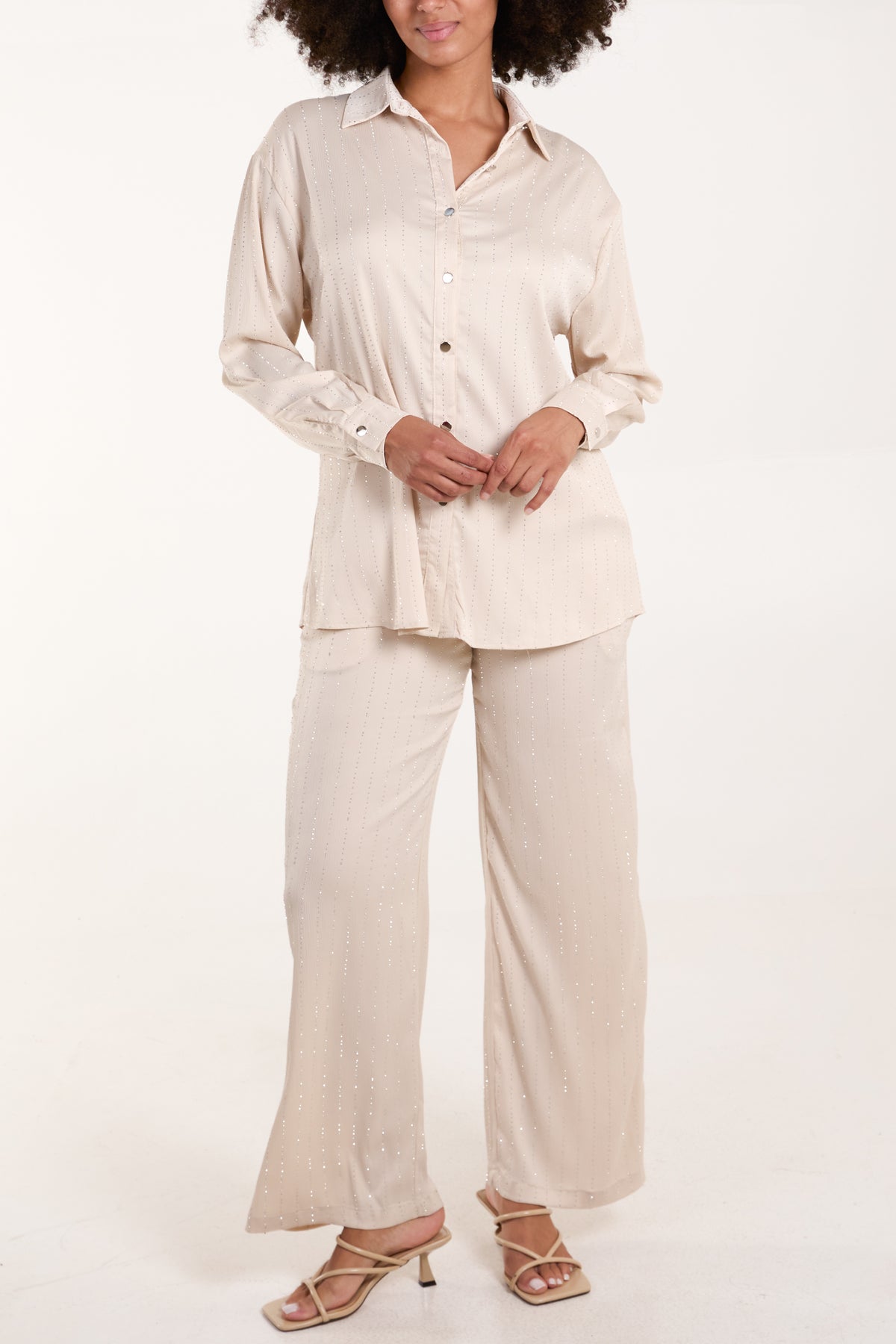 Lurex Stripe Button Down Shirt and Trouser Set