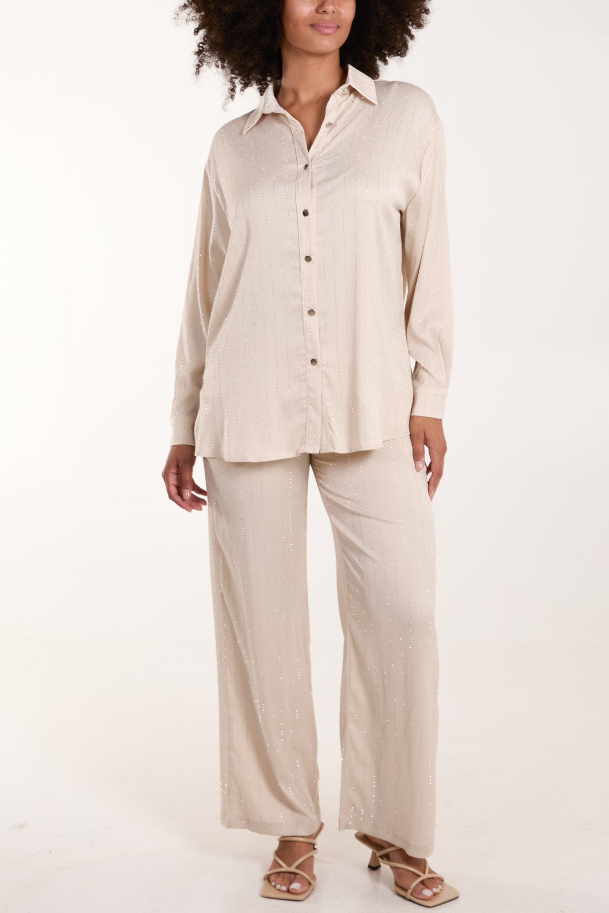 Lurex Stripe Button Down Shirt and Trouser Set