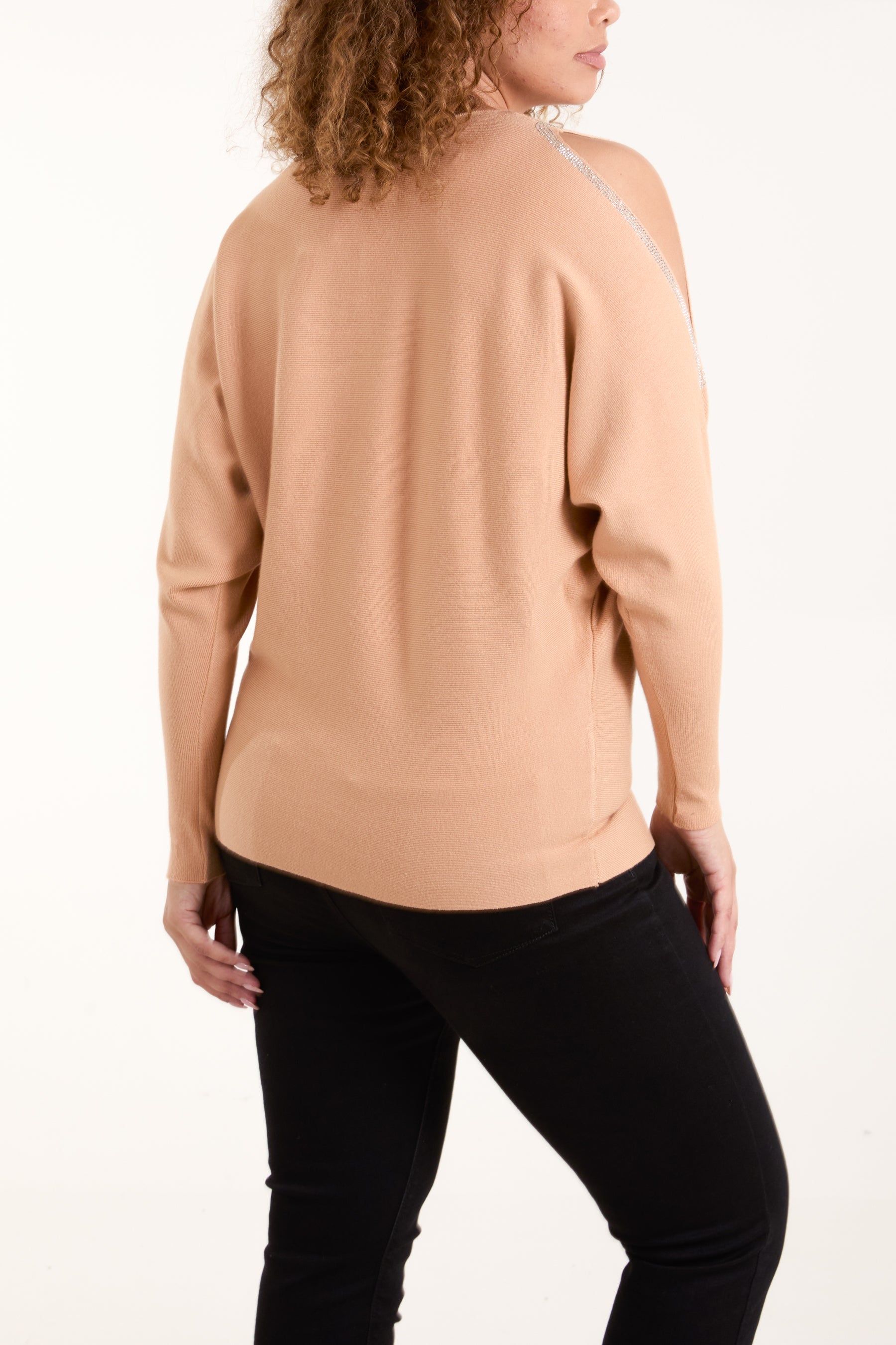 Diamante Leaf Cut-Out Shoulder Jumper