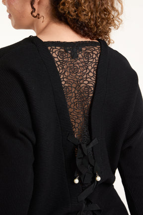 V Lace Back Ribbed Jumper