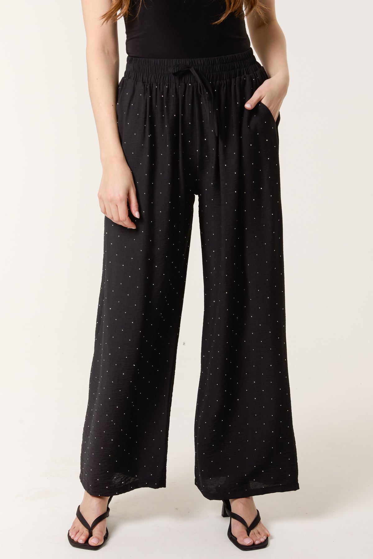 Diamante Embellished Wide Leg Trousers