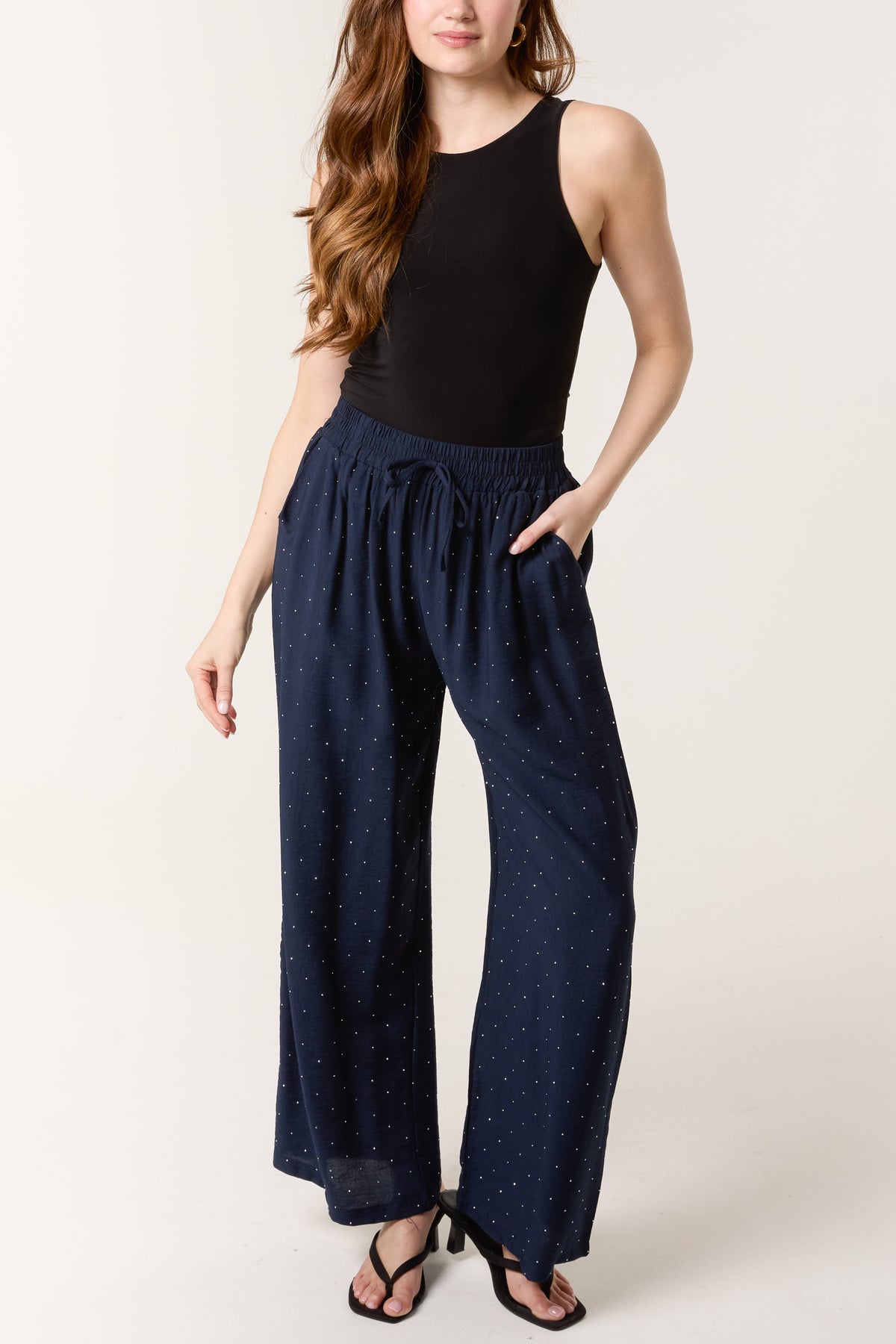 Diamante Embellished Wide Leg Trousers