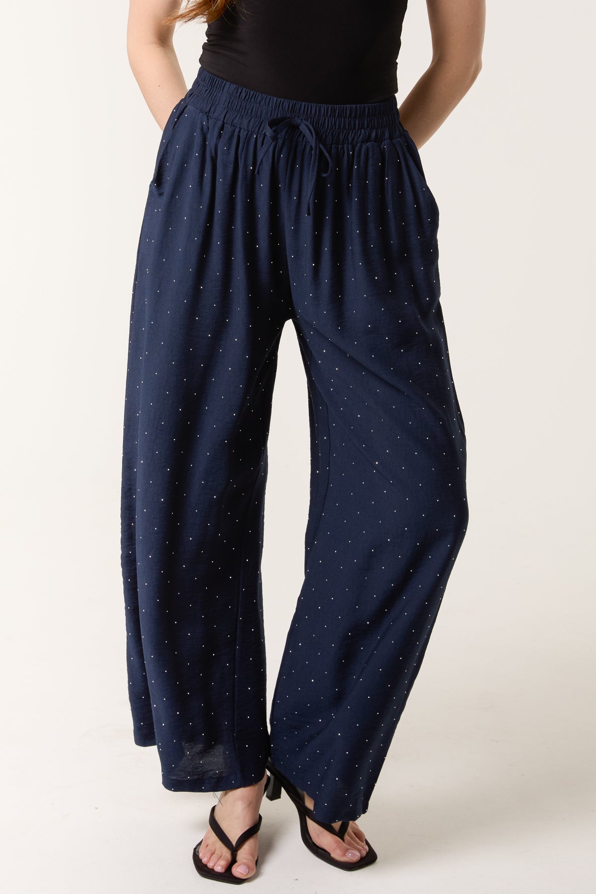 Diamante Embellished Wide Leg Trousers