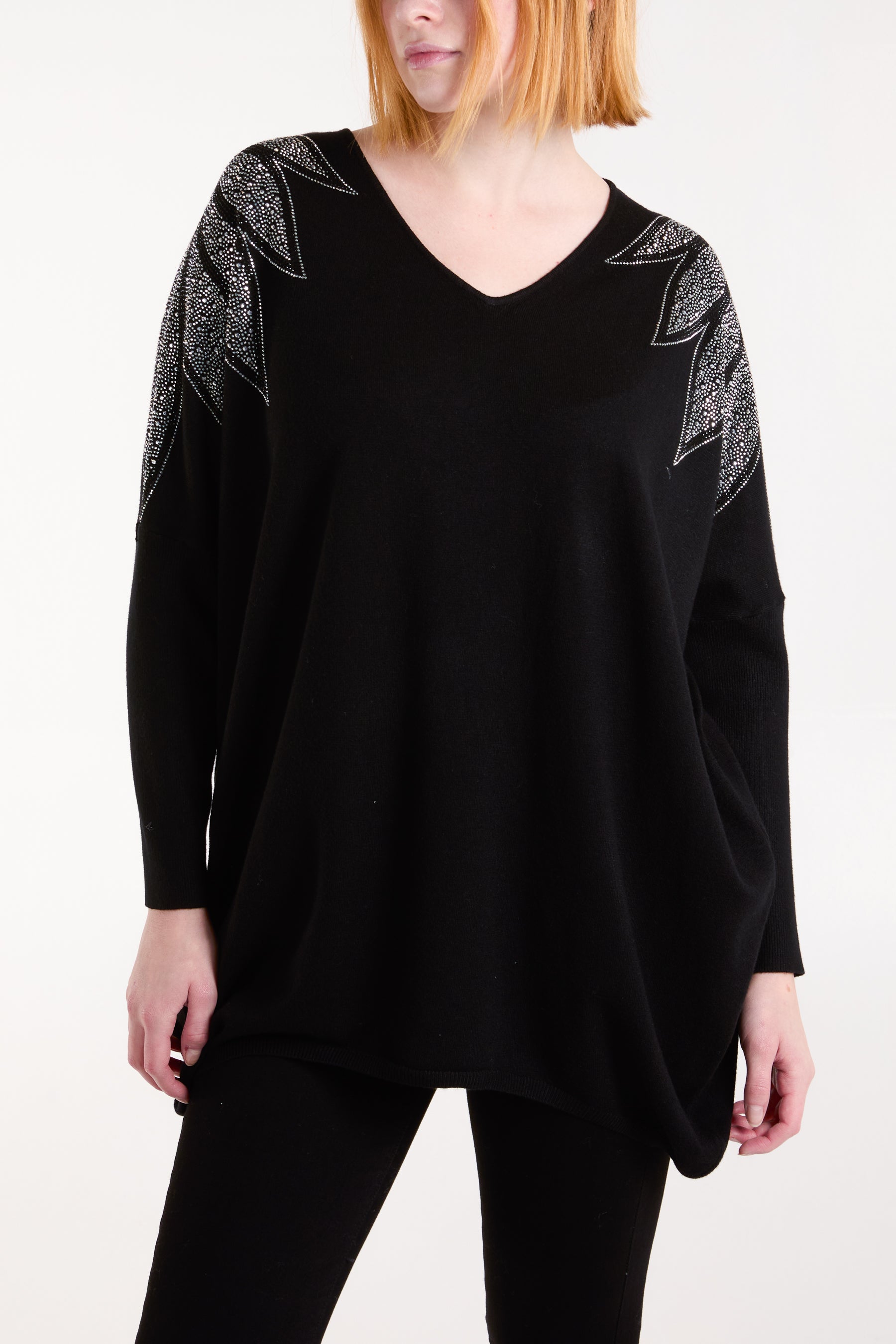 Embellished Shoulder V-Neck Jumper