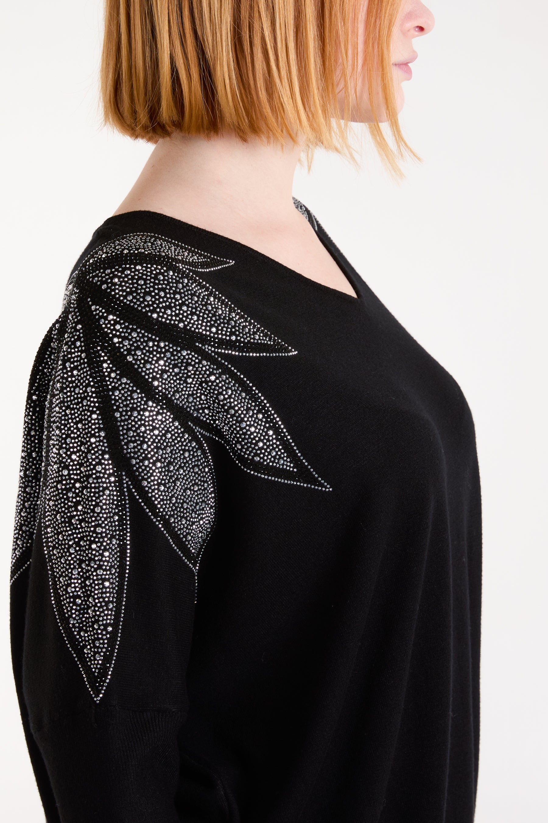 Embellished Shoulder V-Neck Jumper