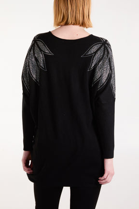 Embellished Shoulder V-Neck Jumper