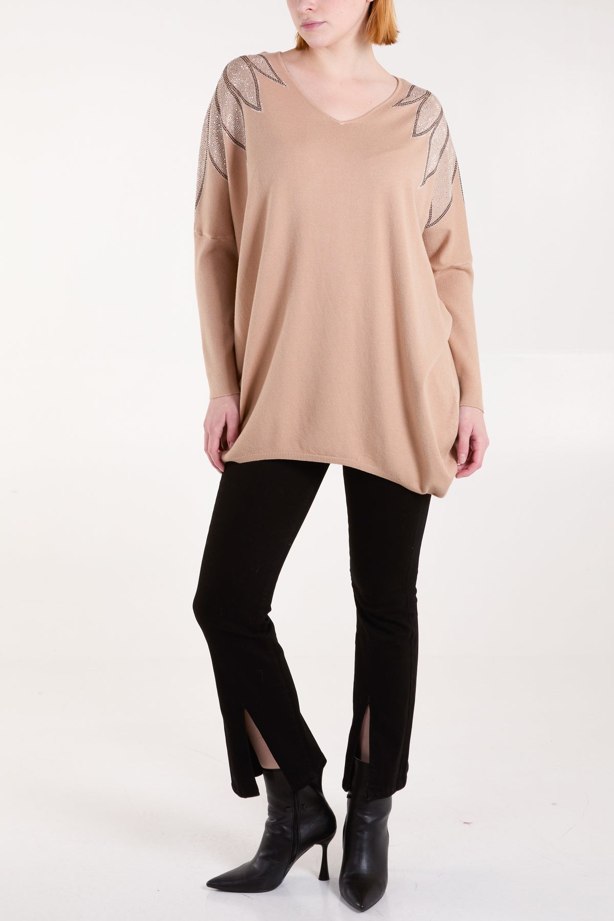 Embellished Shoulder V-Neck Jumper