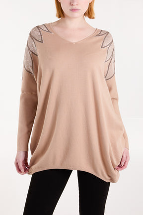 Embellished Shoulder V-Neck Jumper