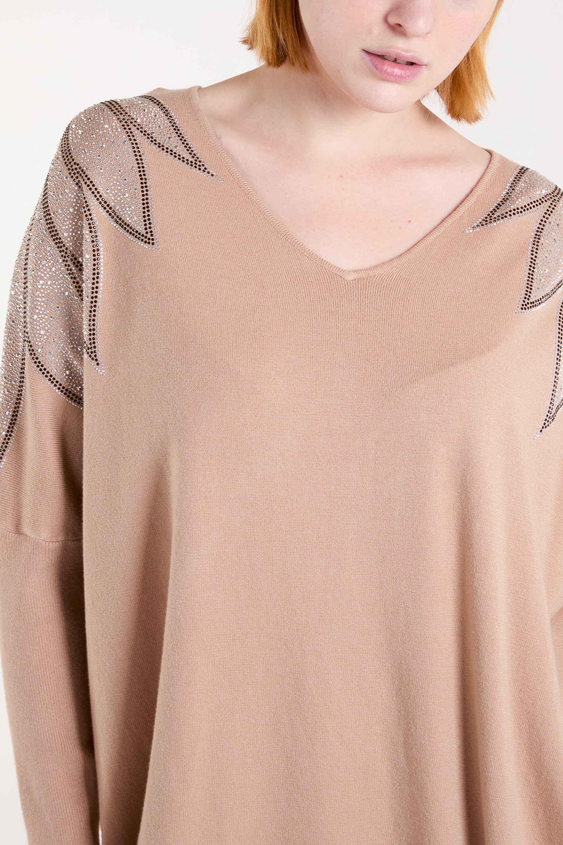 Embellished Shoulder V-Neck Jumper