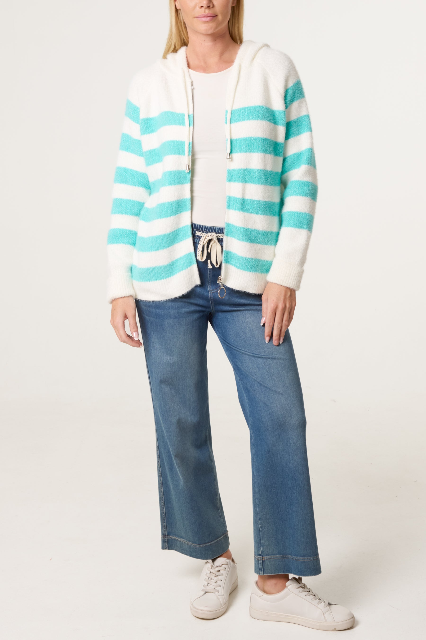 Zip Up Cosy Striped Hoodie