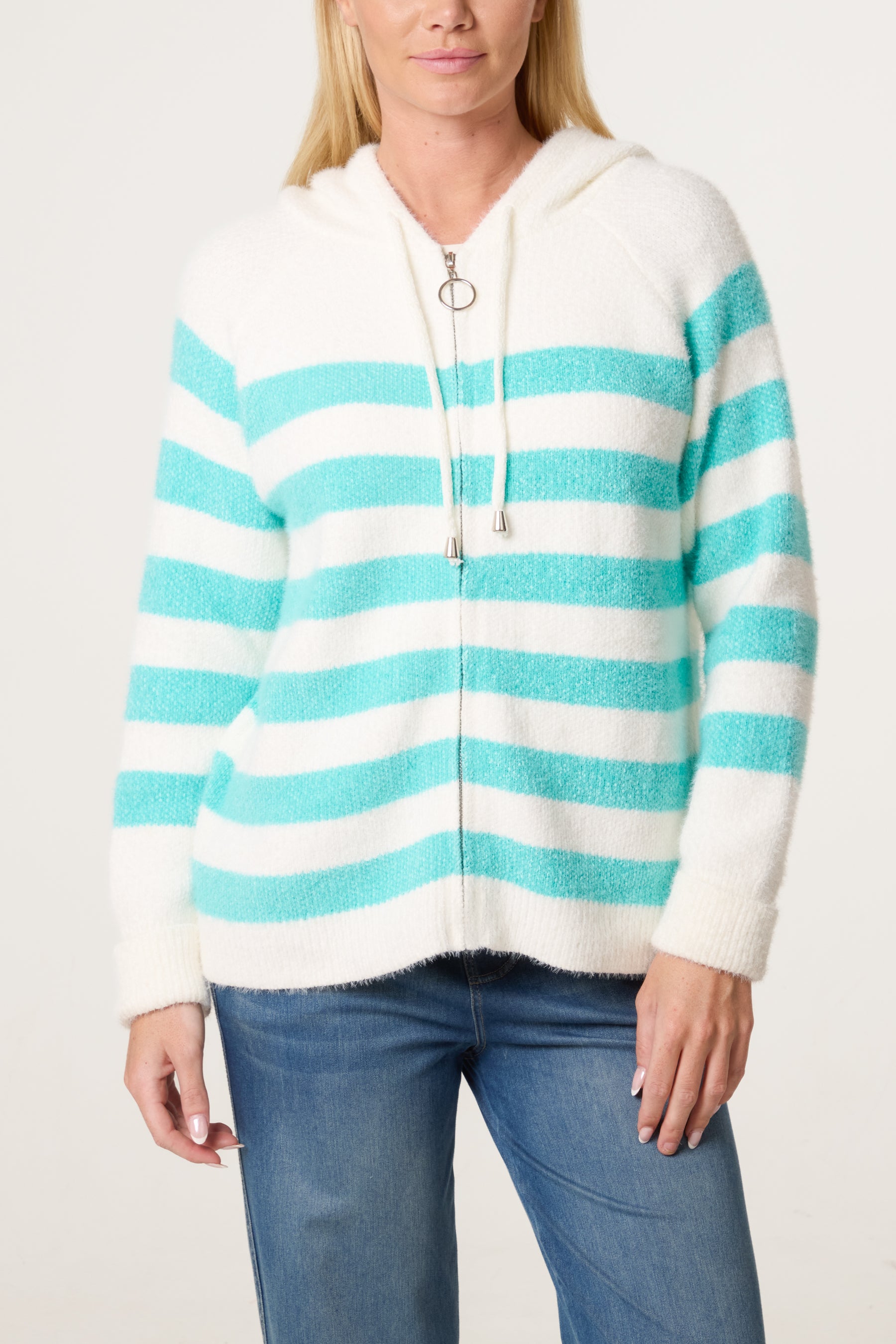 Zip Up Cosy Striped Hoodie