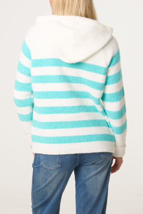 Zip Up Cosy Striped Hoodie