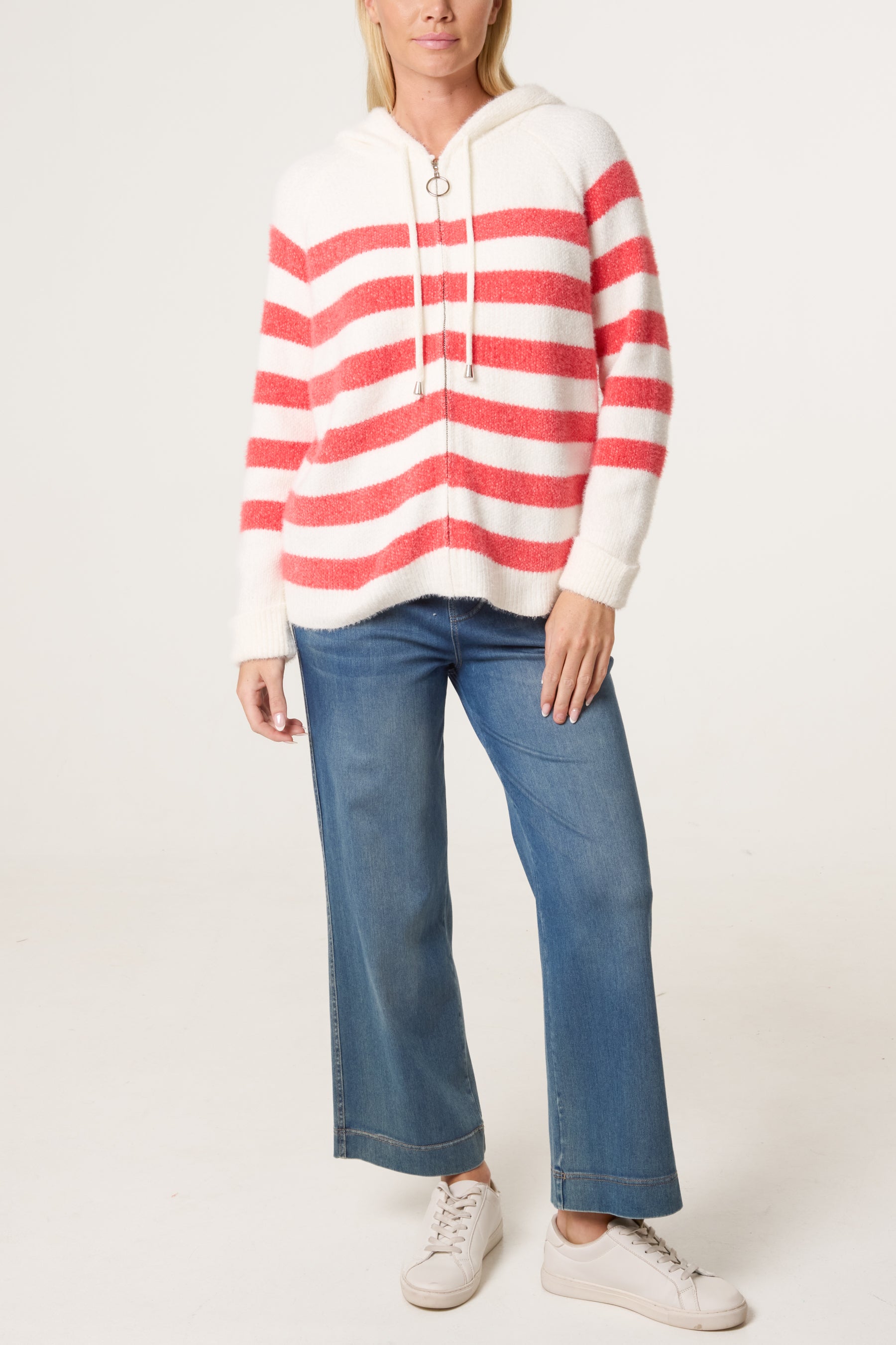 Zip Up Cosy Striped Hoodie