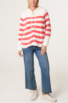 Zip Up Cosy Striped Hoodie