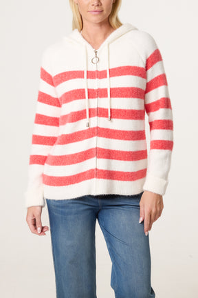 Zip Up Cosy Striped Hoodie