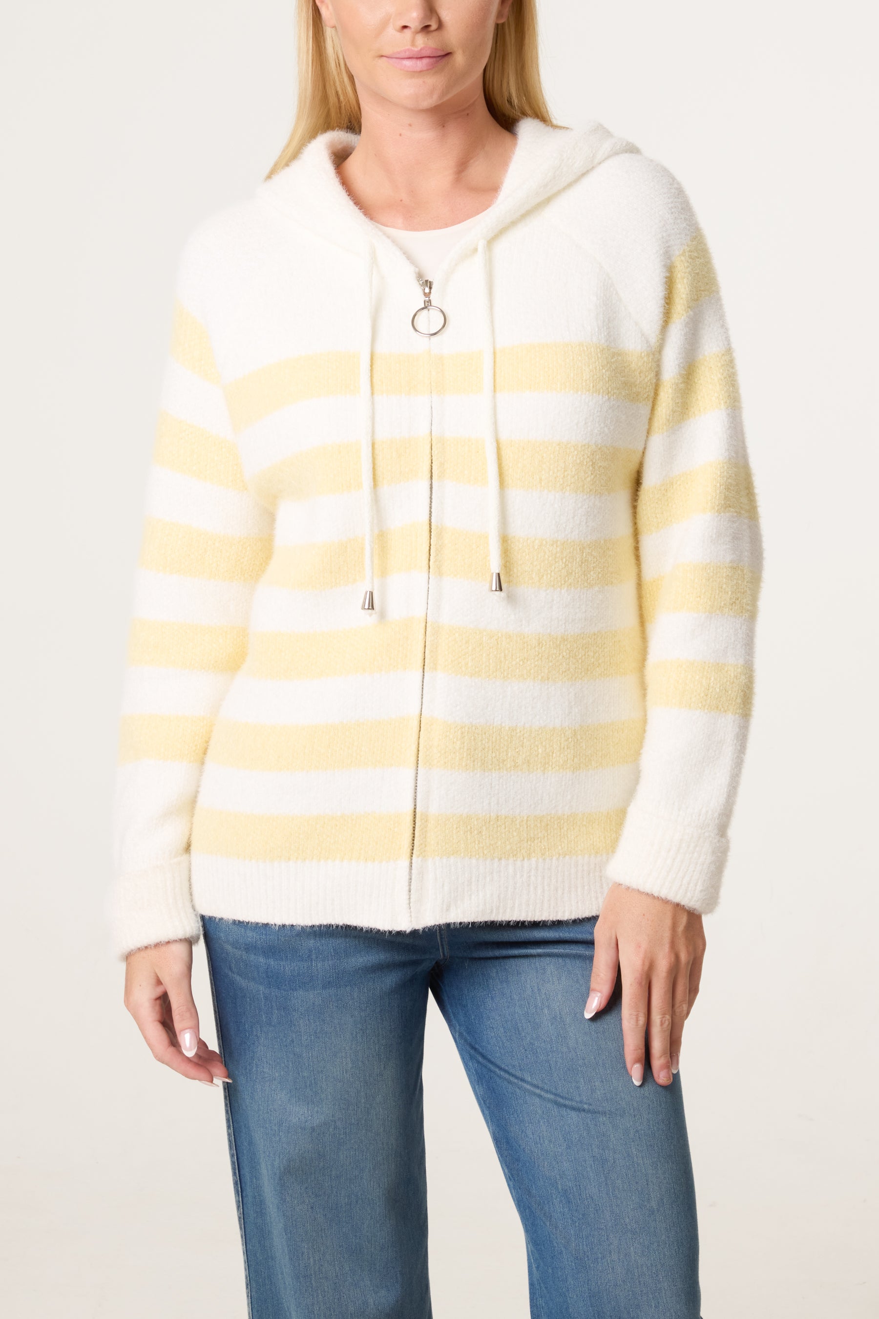 Zip Up Cosy Striped Hoodie