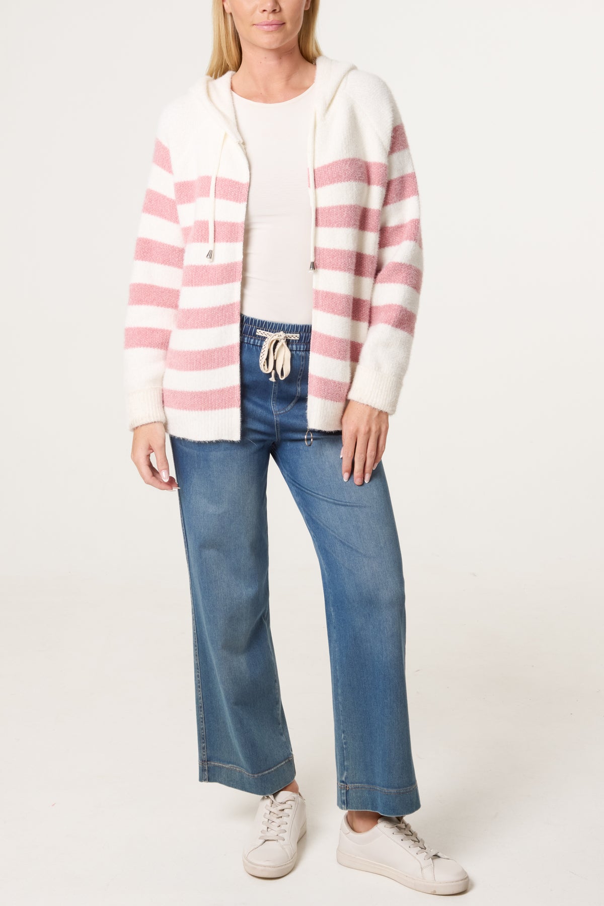 Zip Up Cosy Striped Hoodie