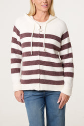 Zip Up Cosy Striped Hoodie