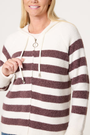 Zip Up Cosy Striped Hoodie