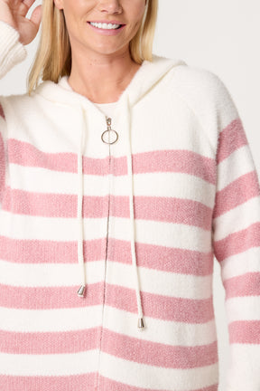 Zip Up Cosy Striped Hoodie