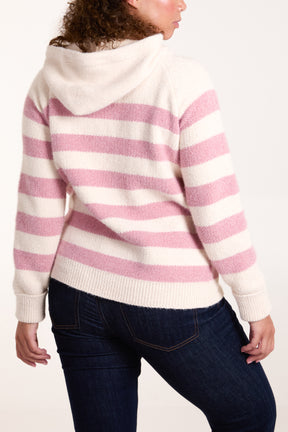 Striped Soft Knit Zip Up Hoodie