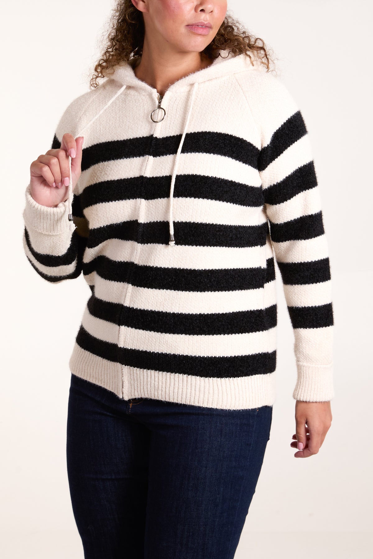 Striped Zip Up Cosy Hoodie