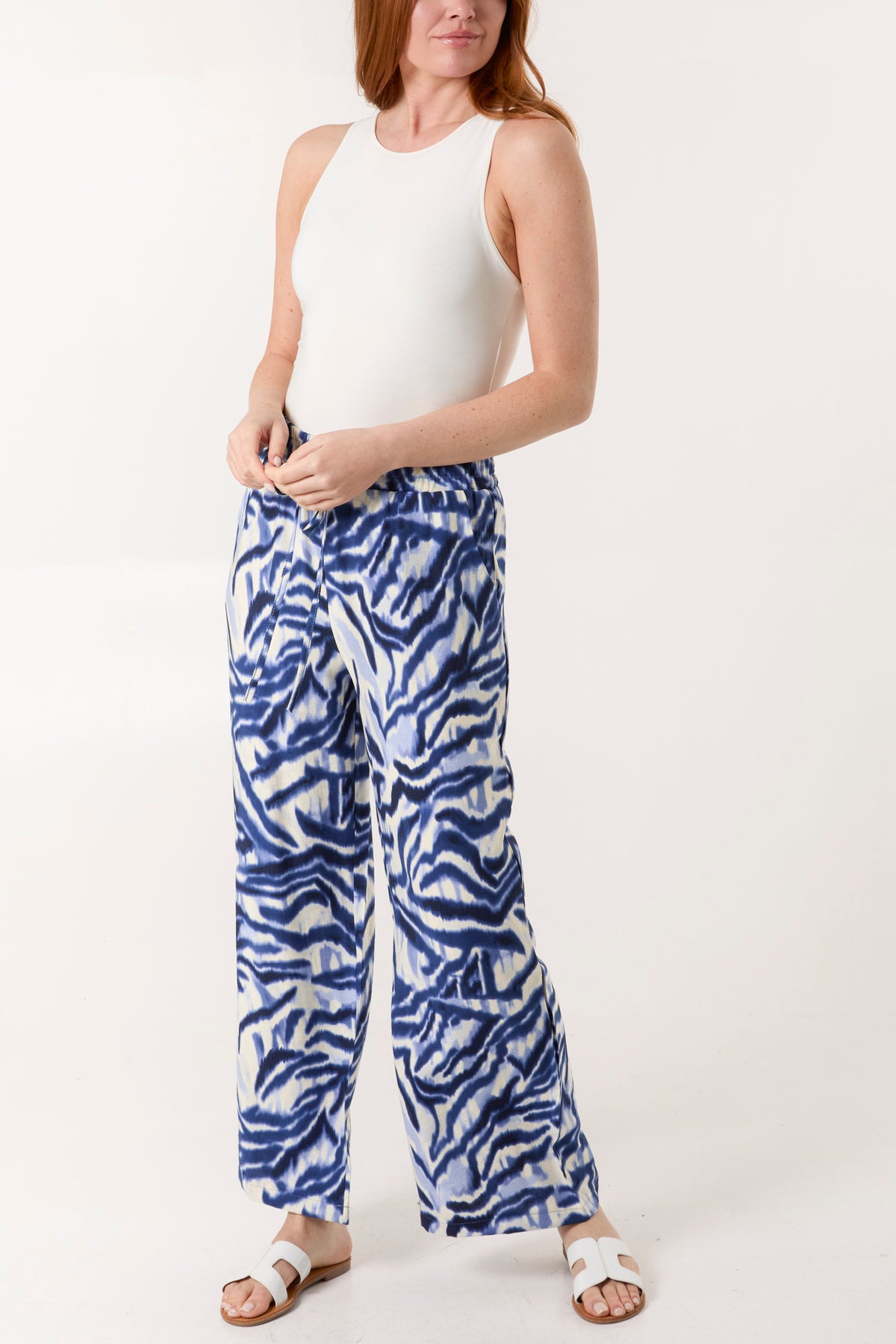 Abstract Animal Print Elasticated Wide Leg Trousers