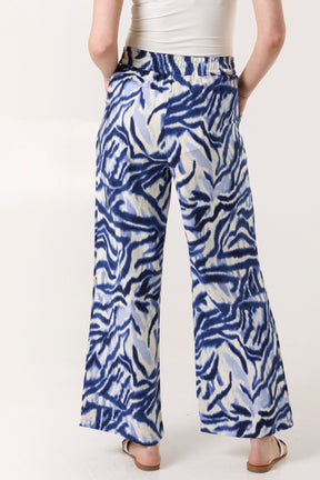 Abstract Animal Print Elasticated Wide Leg Trousers