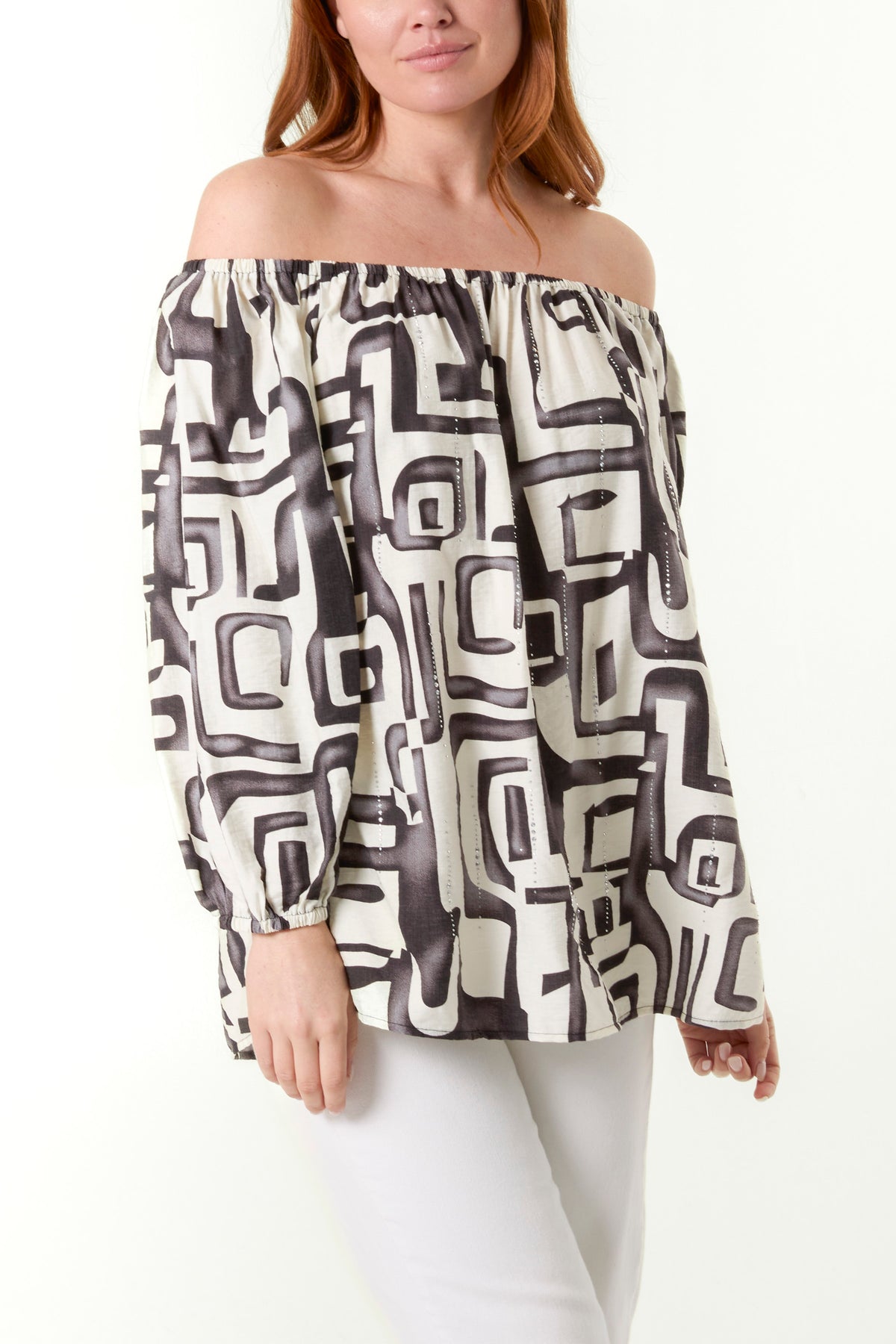 Geometric Print Bardot Top