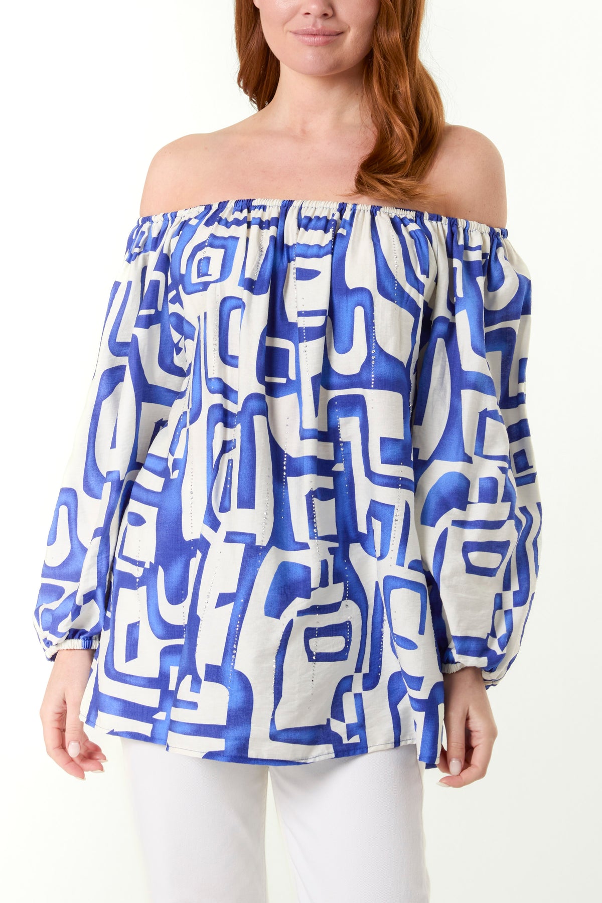 Geometric Print Bardot Top