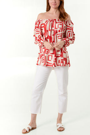 Geometric Print Bardot Top