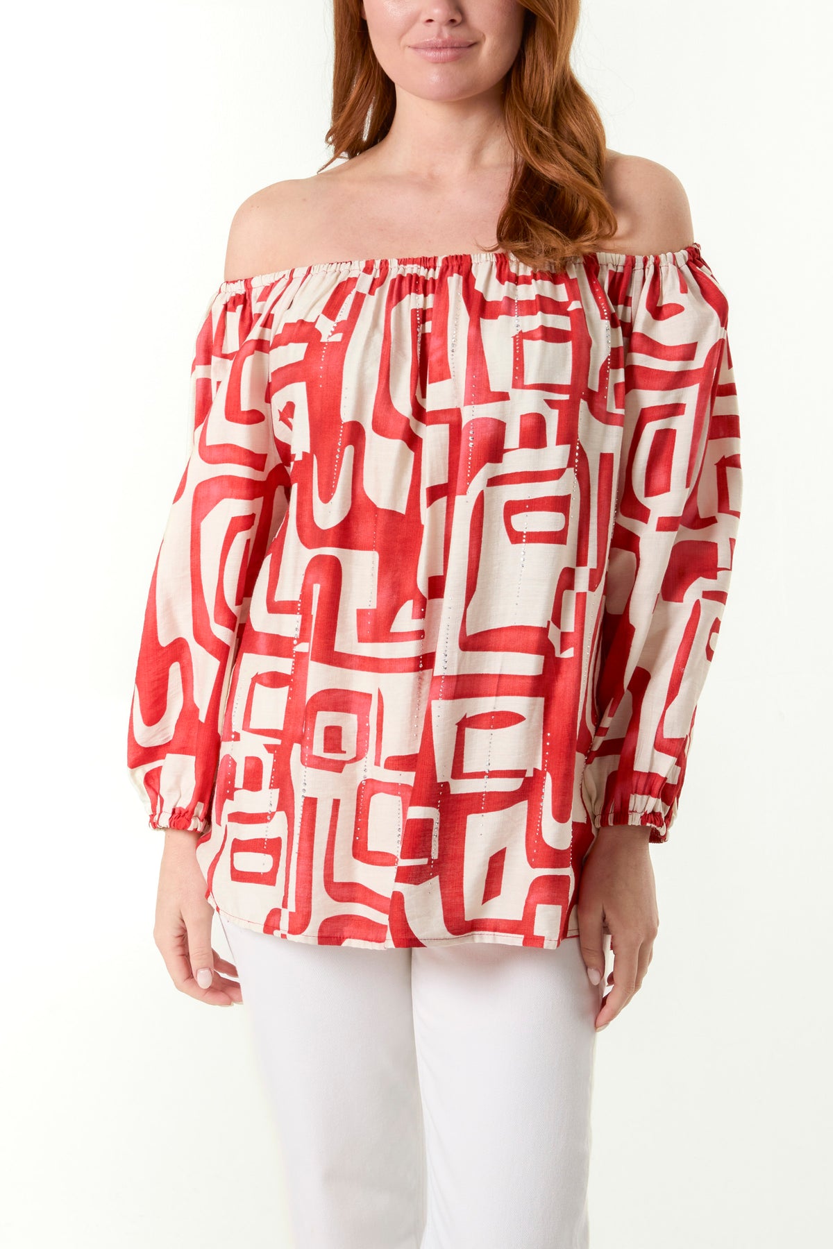 Geometric Print Bardot Top