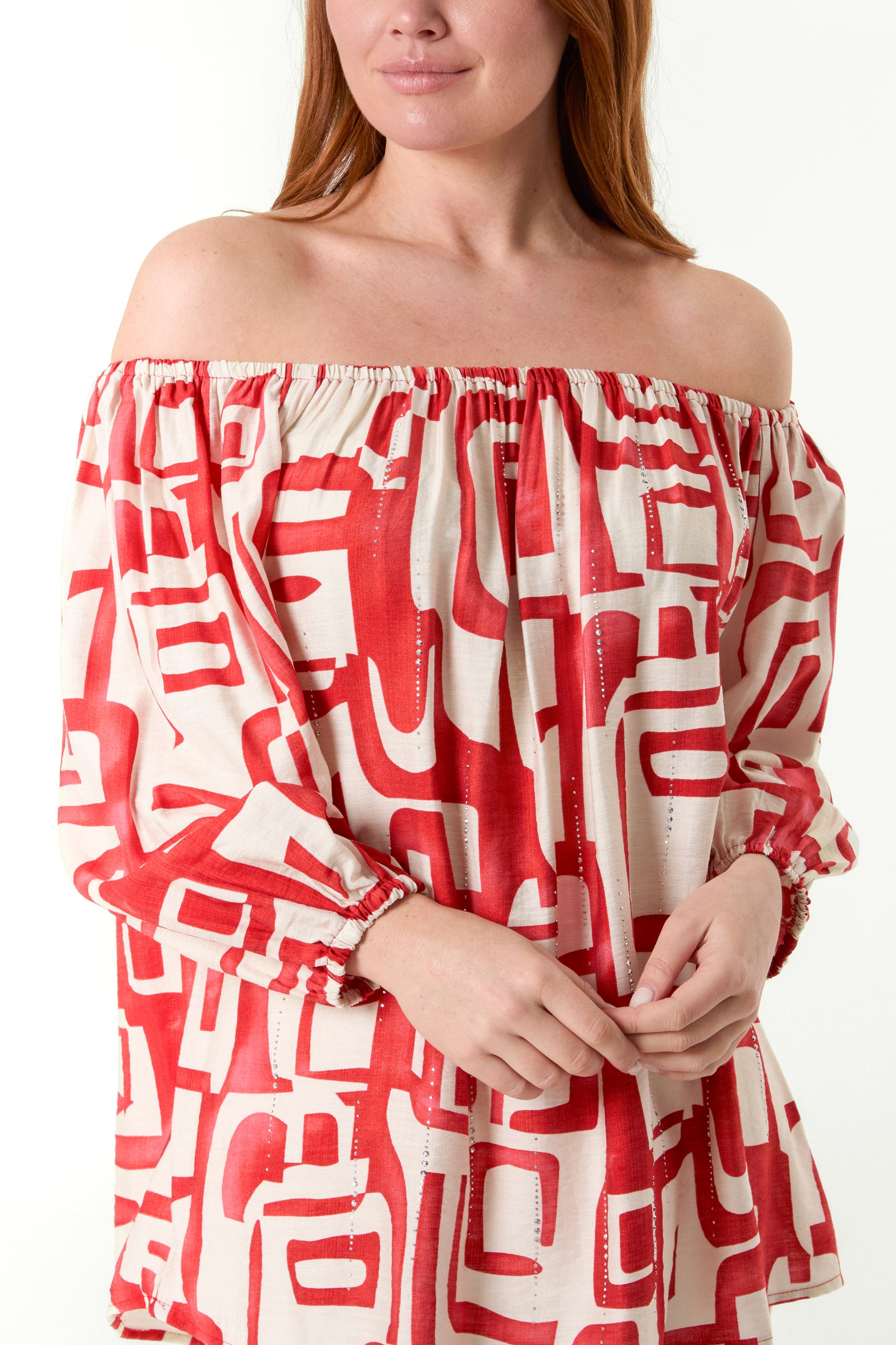 Geometric Print Bardot Top