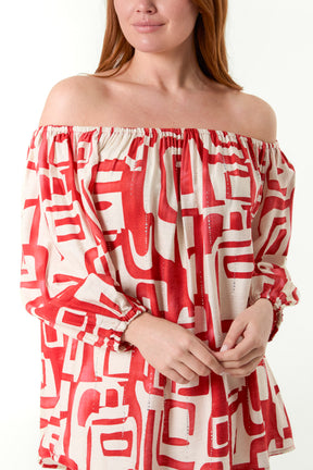 Geometric Print Bardot Top