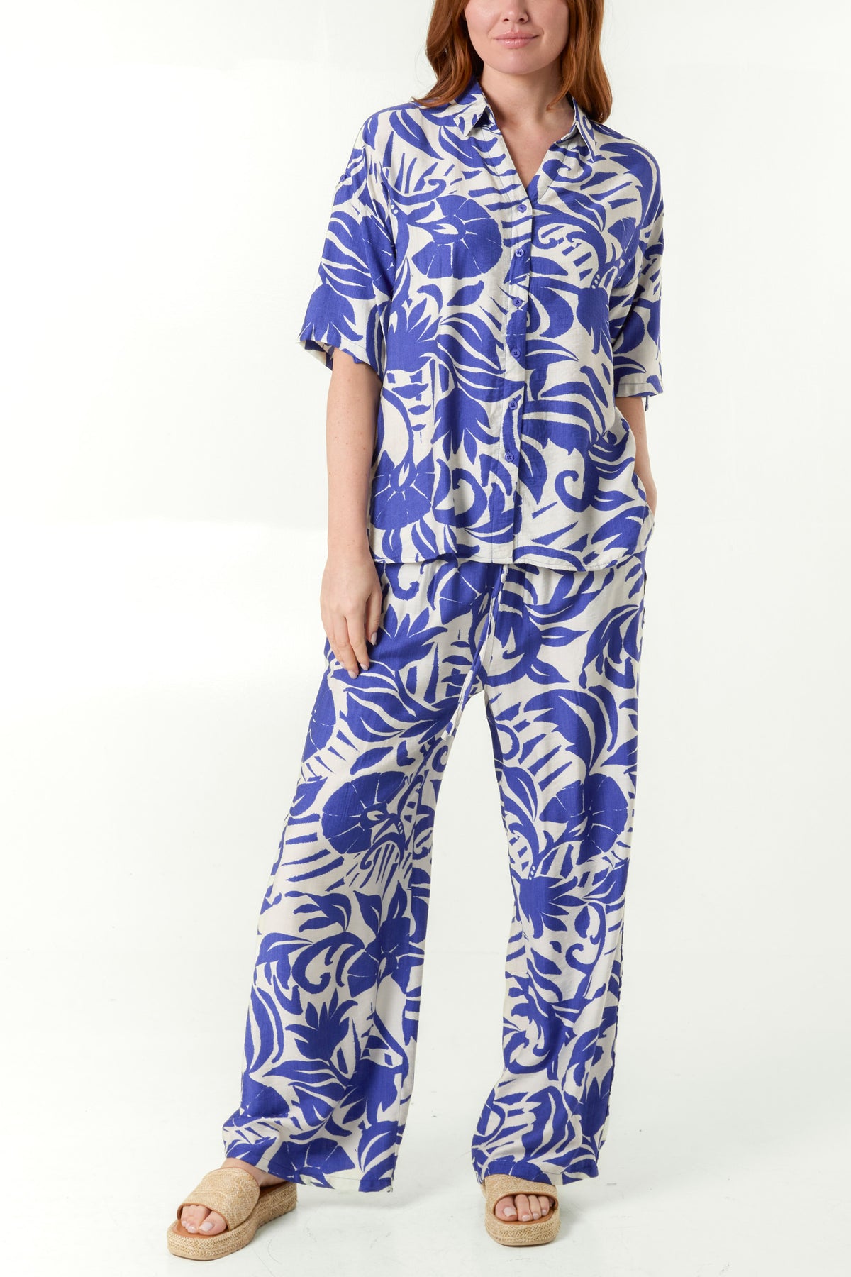 Abstract Leaf Print Shirt & Trouser Set